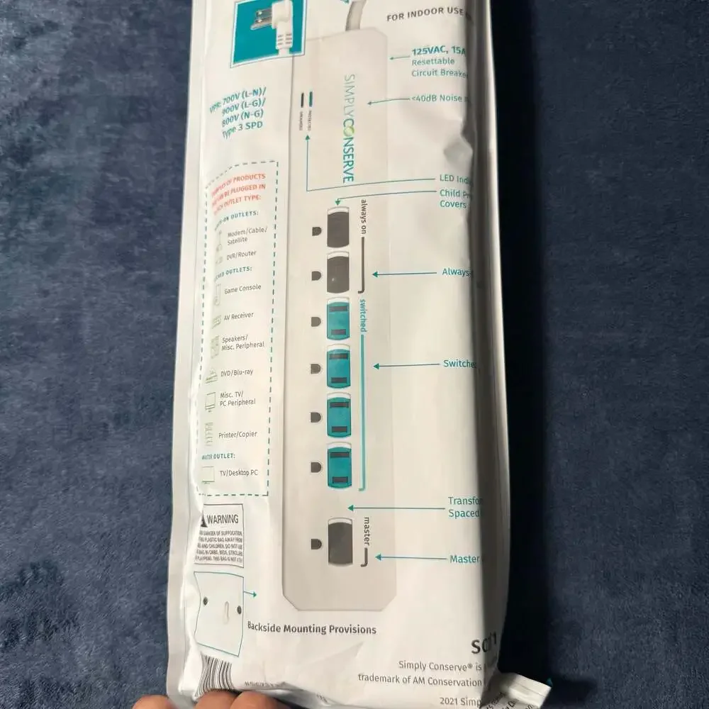 Simply Conserve Tier 1 7-Outlet Strip with 1,440 Joules Surge Protection